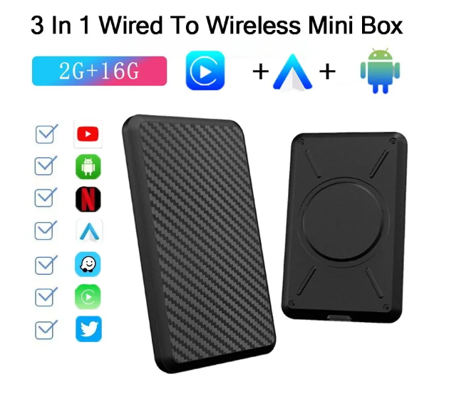 WIRELESS CAR PLAY FOR APPLE & ANDROID ALL IN 1 DEVICE - Plug and Play, WiFi ** 3 IN 1