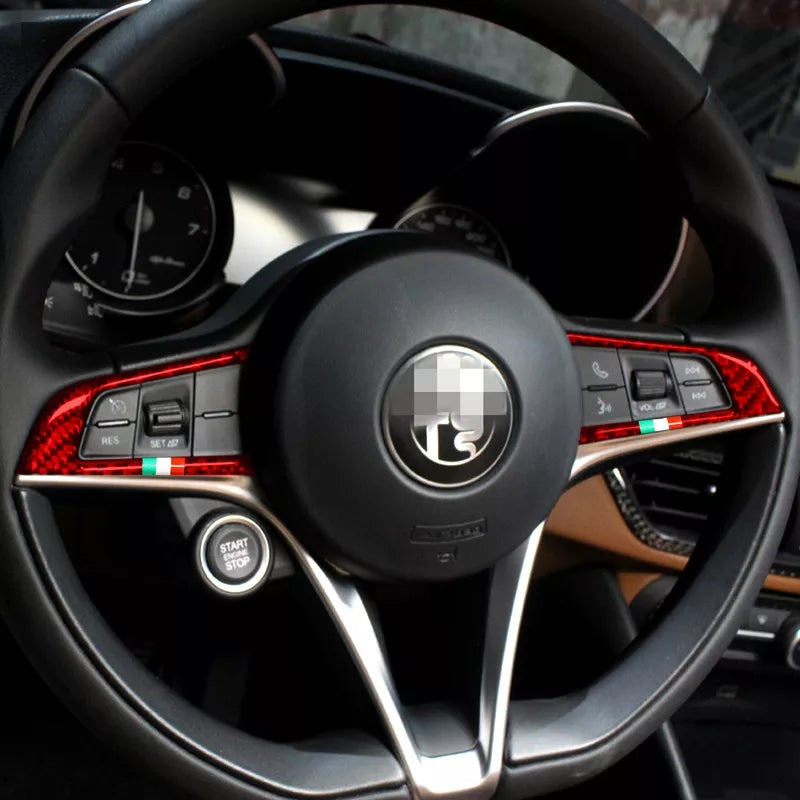 CARBON FIBER LOOK + TRICOLORE Steering wheel buttons cover GIULIA/STELVIO