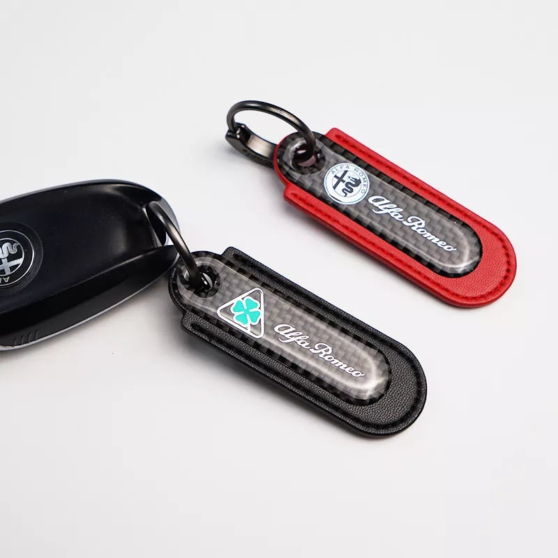 Alfa Romeo Keychain - Leather + Carbon Fiber